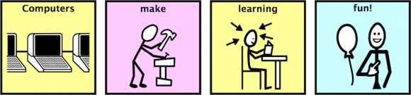 computers make learning fun in picture symbols with colored backgrounds