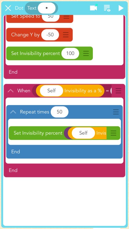 shows how self block was inserted twice into fireworks fade loop